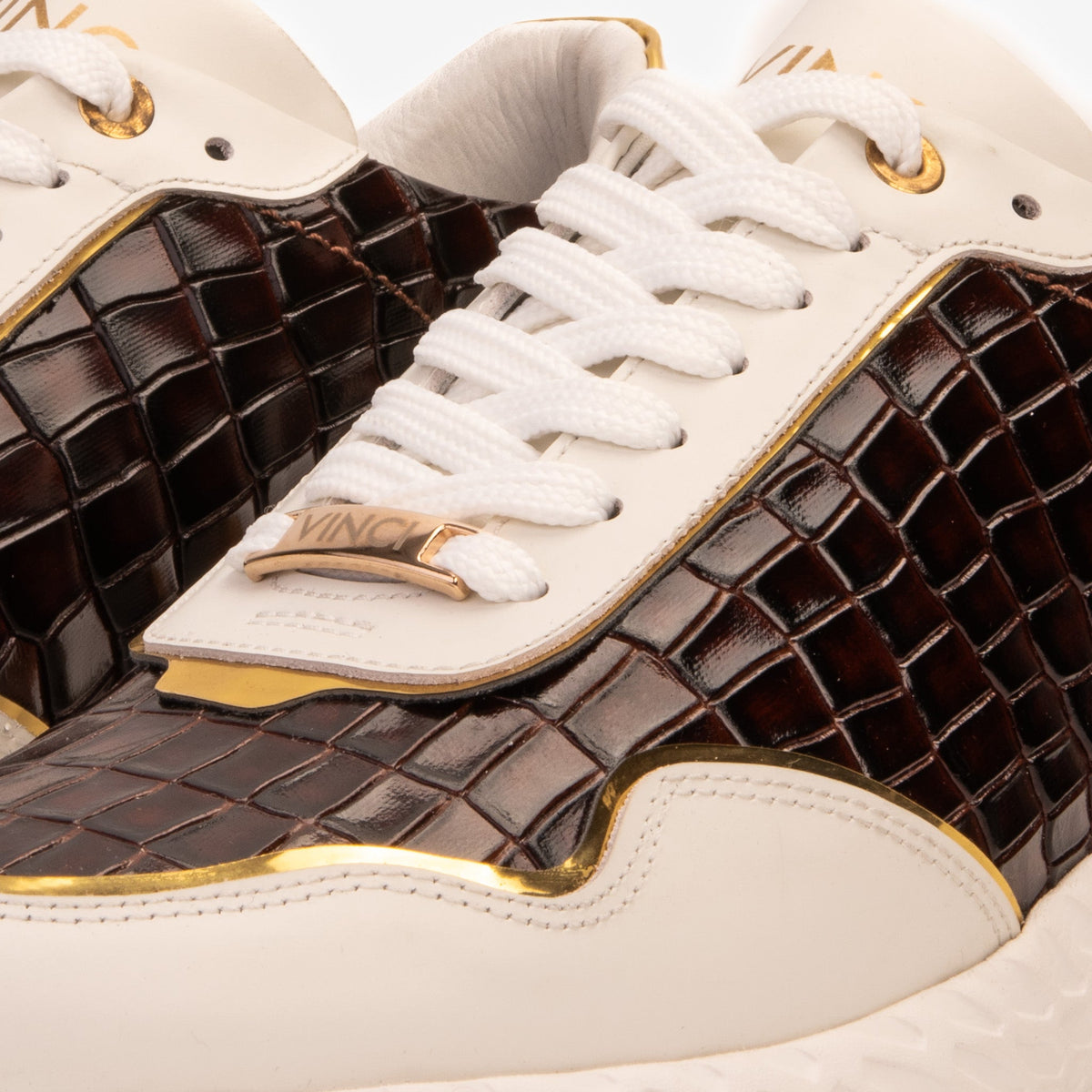 Vinci Leather The Bellagio White & Gold Leather Men Sneaker – product view 4