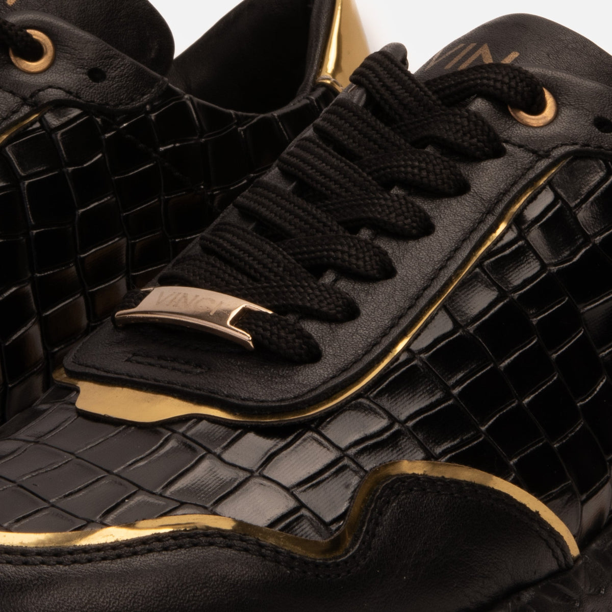 Vinci Leather The Bellagio Black & Gold Leather Men Sneaker – product view 7