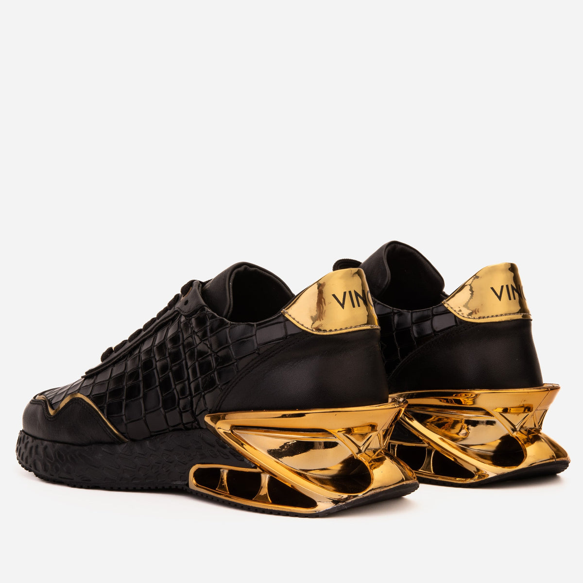 Vinci Leather The Bellagio Black & Gold Leather Men Sneaker – product view 5