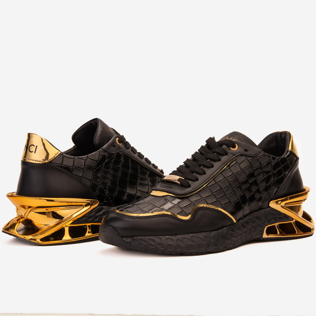 Vinci Leather The Bellagio Black & Gold Leather Men Sneaker – product view 6