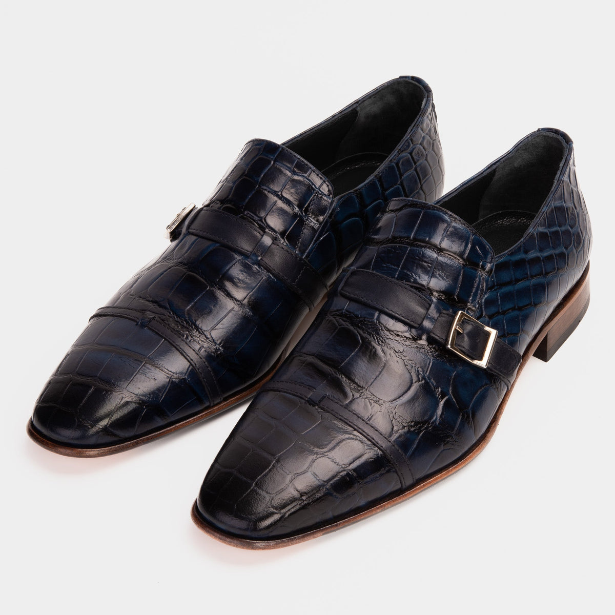 Vinci Leather The Strat Single Monk Strap Cap Toe Navy Leather Handmade Men Shoe – product view 6