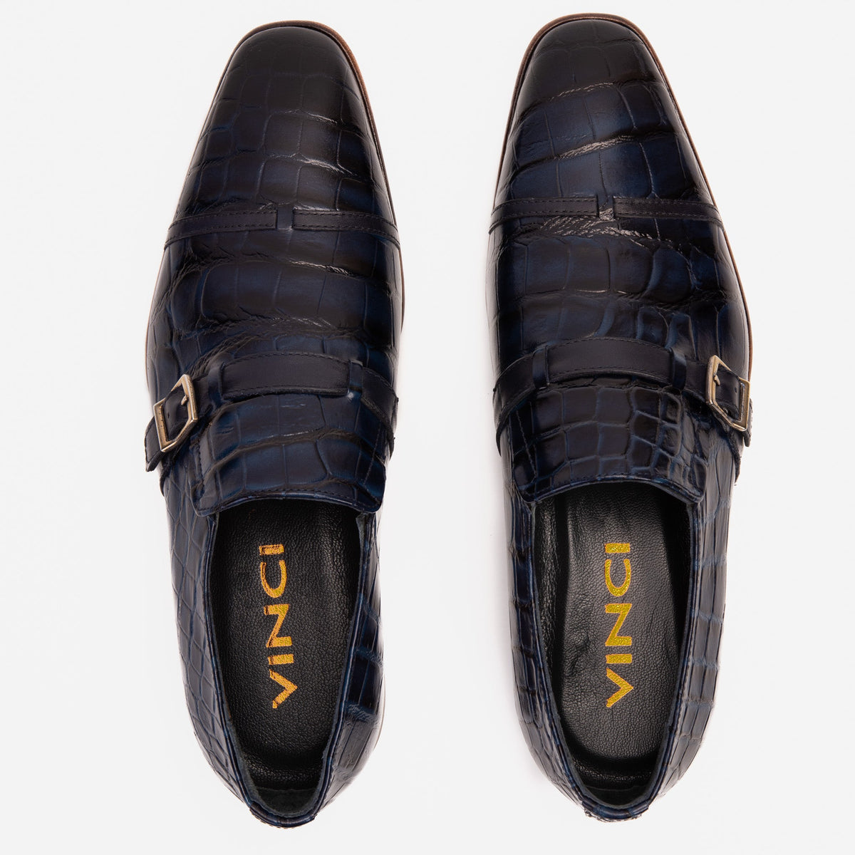 Vinci Leather The Strat Single Monk Strap Cap Toe Navy Leather Handmade Men Shoe – product view 7
