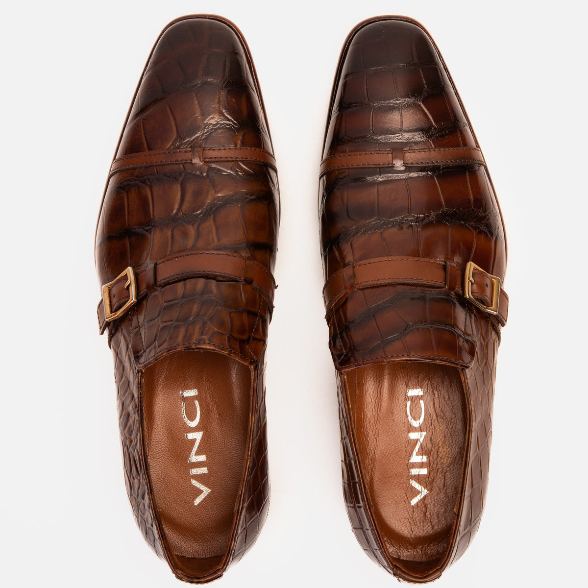 Vinci Leather The Strat Single Monk Strap Cap Toe Brown Leather Handmade Men Shoe – product view 7