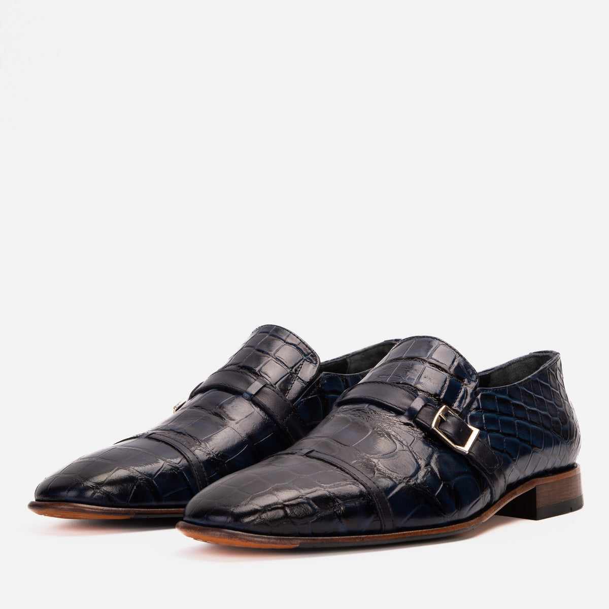 Vinci Leather The Strat Single Monk Strap Cap Toe Navy Leather Handmade Men Shoe – product view 2