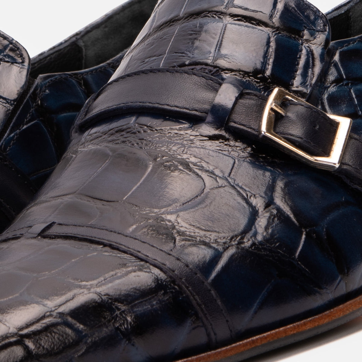 Vinci Leather The Strat Single Monk Strap Cap Toe Navy Leather Handmade Men Shoe – product view 8