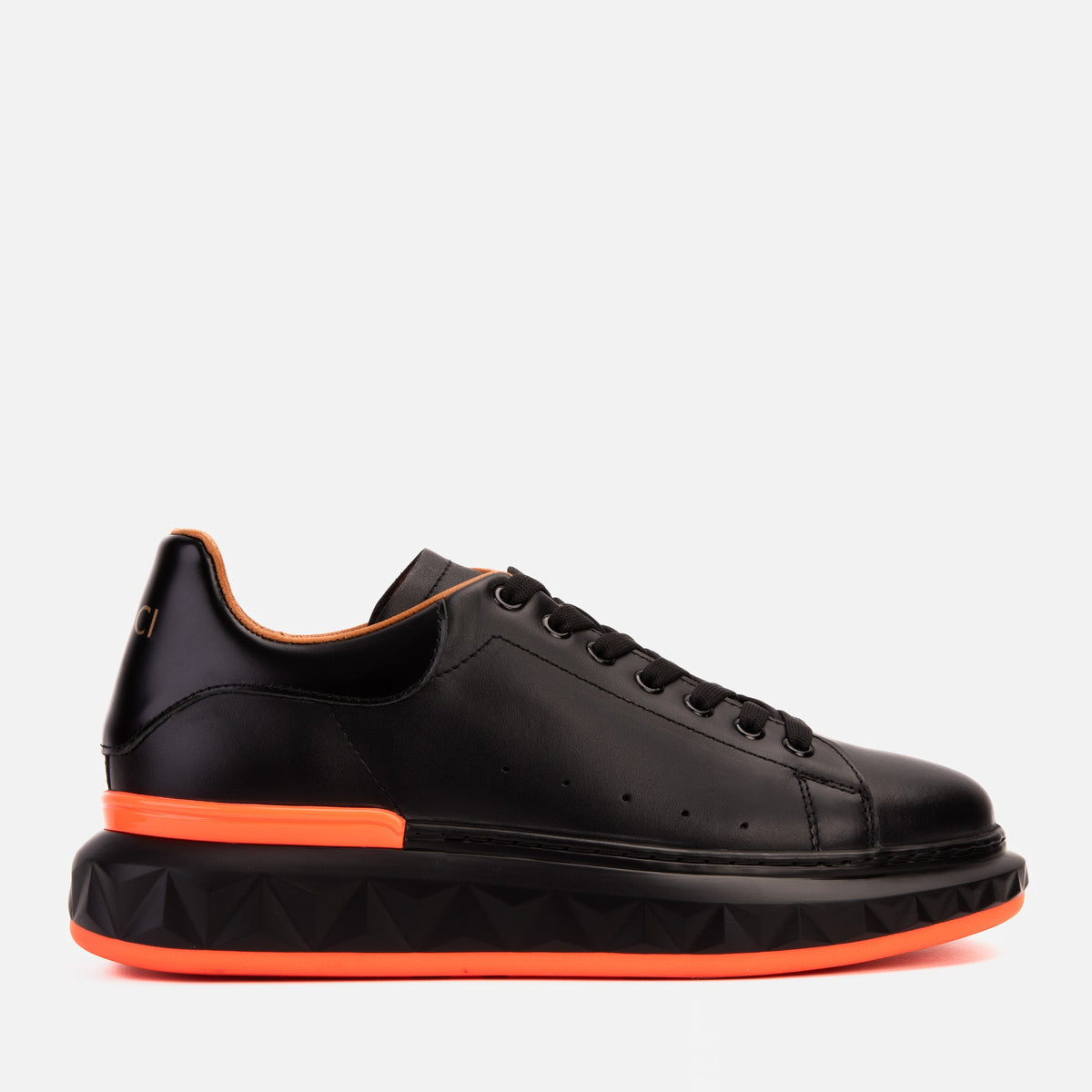 Vinci Leather The Linq  Black & Orange Leather Men Sneaker – product view 1