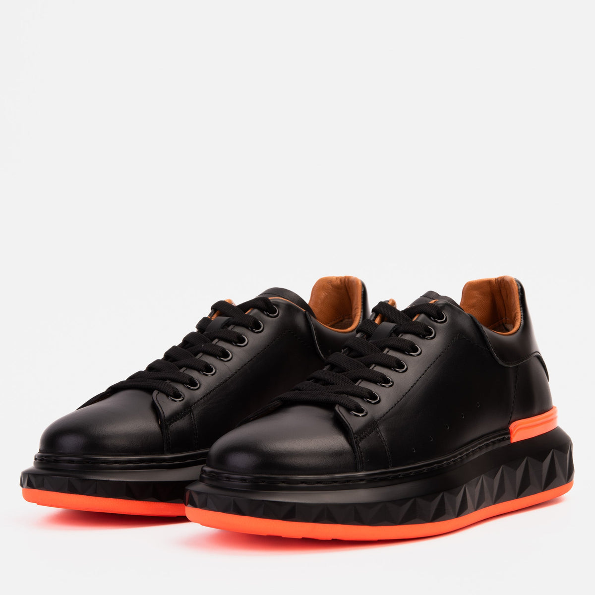 Vinci Leather The Linq  Black & Orange Leather Men Sneaker – product view 2