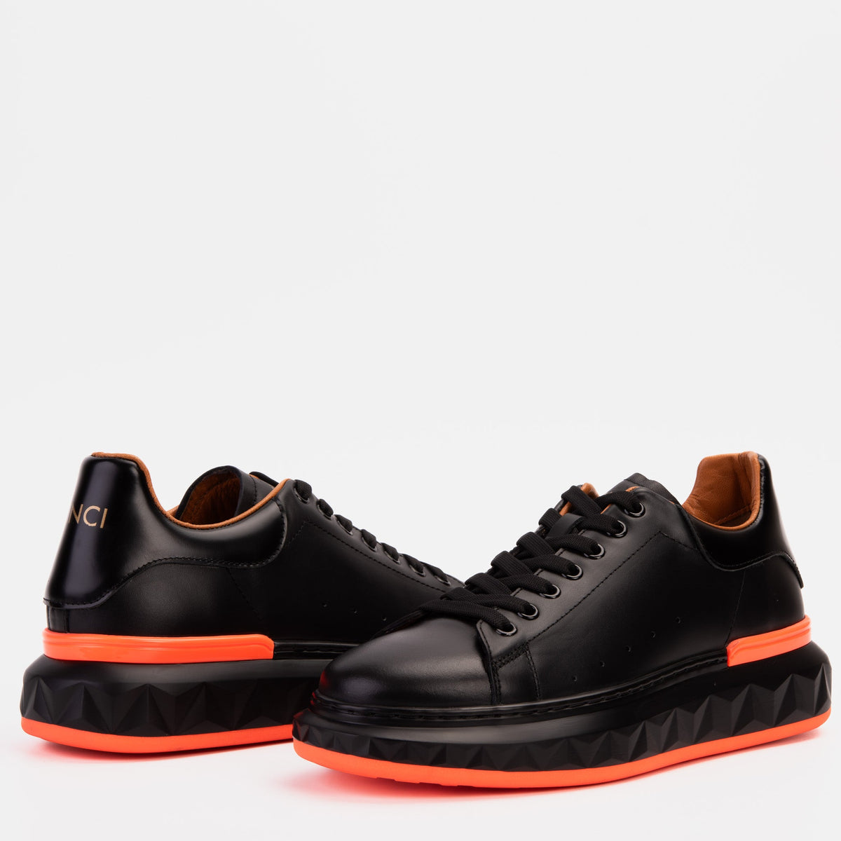 Vinci Leather The Linq  Black & Orange Leather Men Sneaker – product view 5
