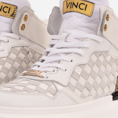 The Eugene White & Gold Woven Leather High-Top Men Sneaker