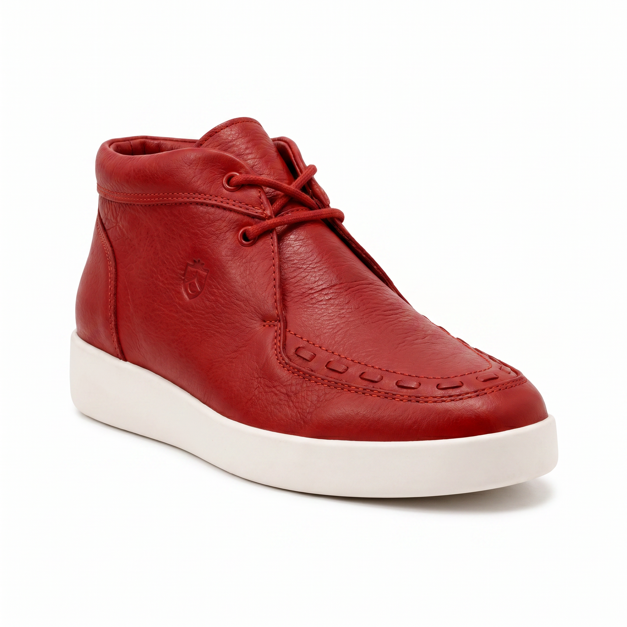 Johnny Famous Bally Style Soho Men's Red Nappa Leather High Top Sneakers with Cream Sole