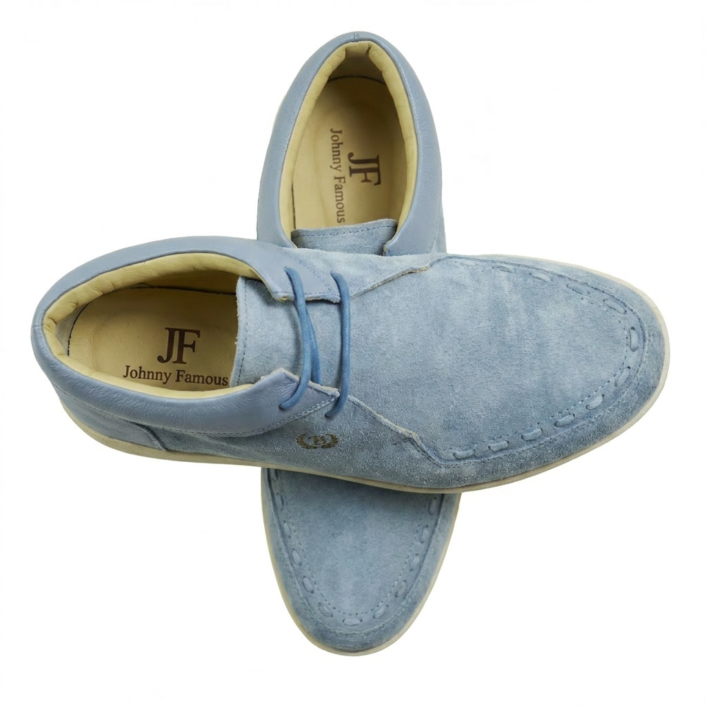 Johnny Famous Bally Style Soho Men's Powder Blue Leather and Suede High Tops