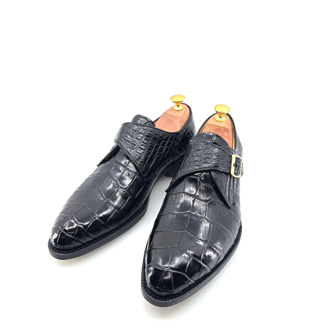Maurice Jersey Alligator Monkstrap Shoe - Black – product view 2