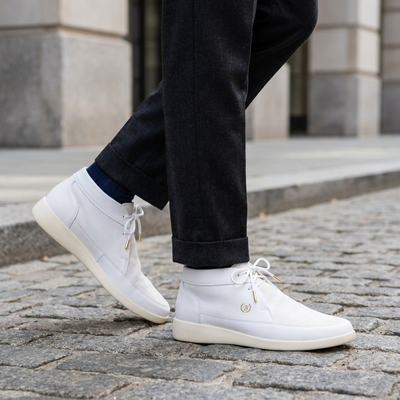 Johnny Famous Central Park Men's White Nappa Leather & Suede High-Top Sneakers | Retro Bally-Inspired