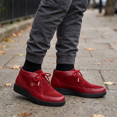 Johnny Famous Central Park Men's Red & Black Nappa Leather & Suede High-Top Sneakers | Retro Bally-Inspired