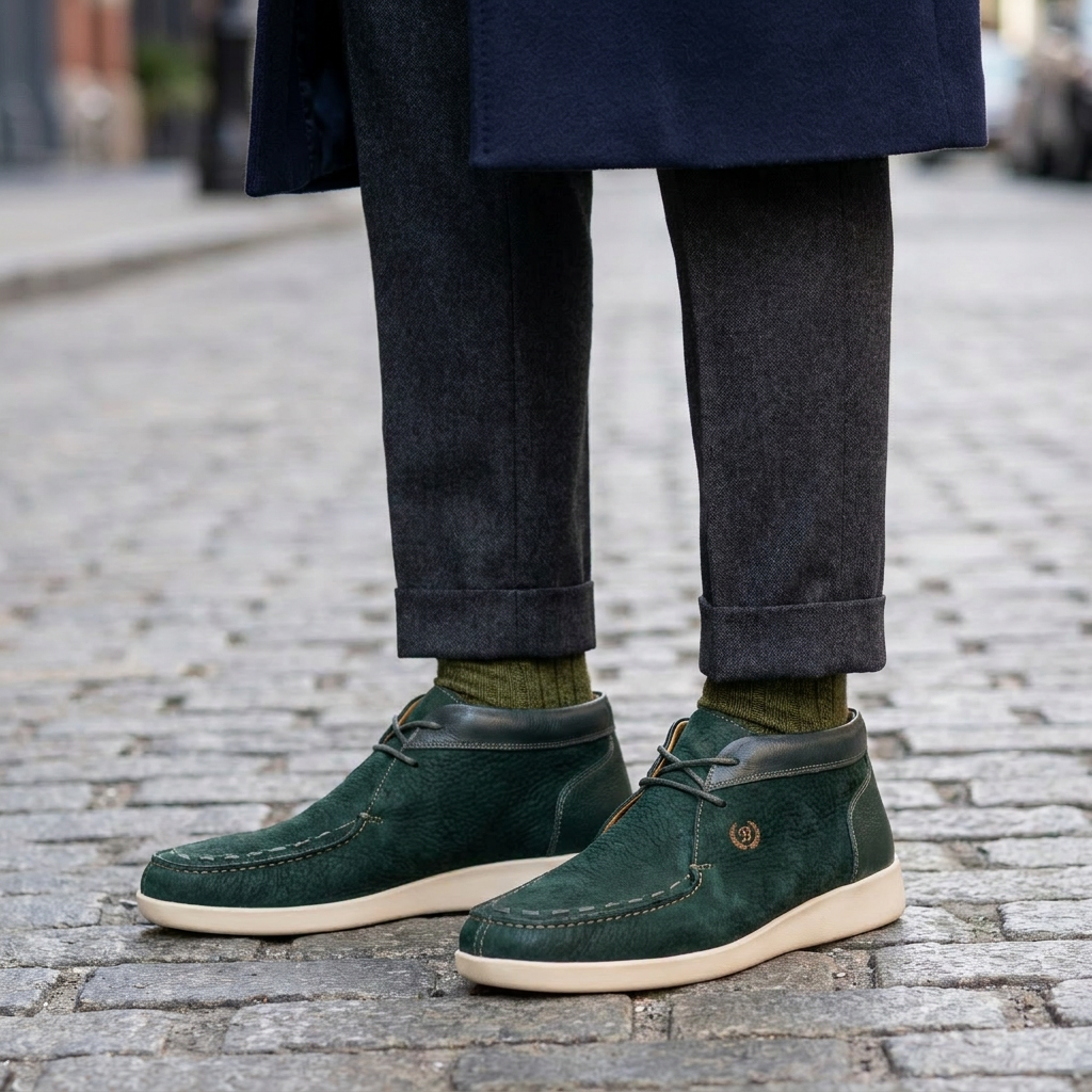 Johnny Famous Bally Style Soho Men’s Emerald Green Elephant Leather High Tops