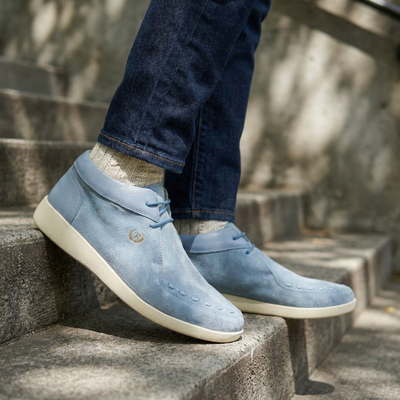Johnny Famous Bally Style Soho Men's Powder Blue Leather and Suede High Tops
