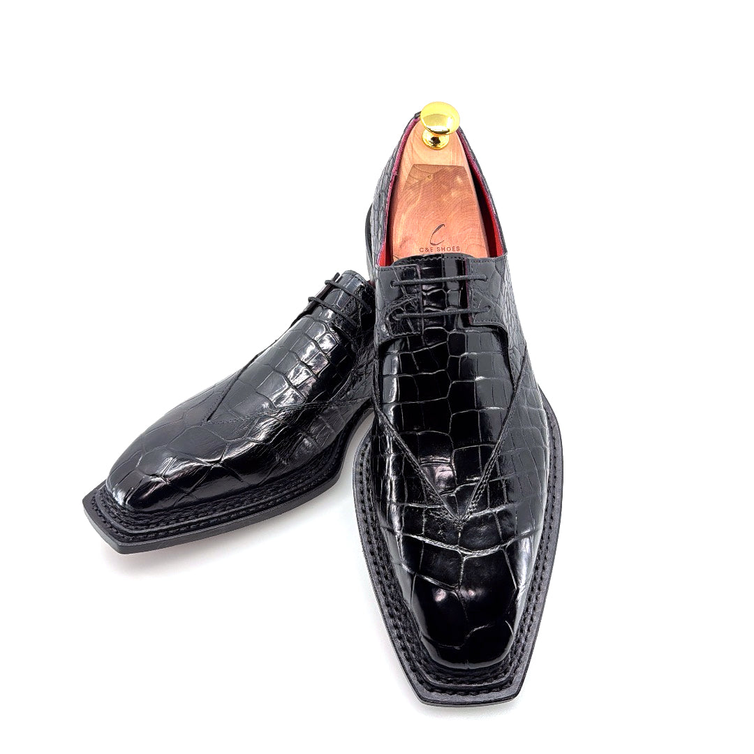 C&E Fashions  Maurice Legend Custom Made Alligator Lace-Up Shoe - Black – product view 5