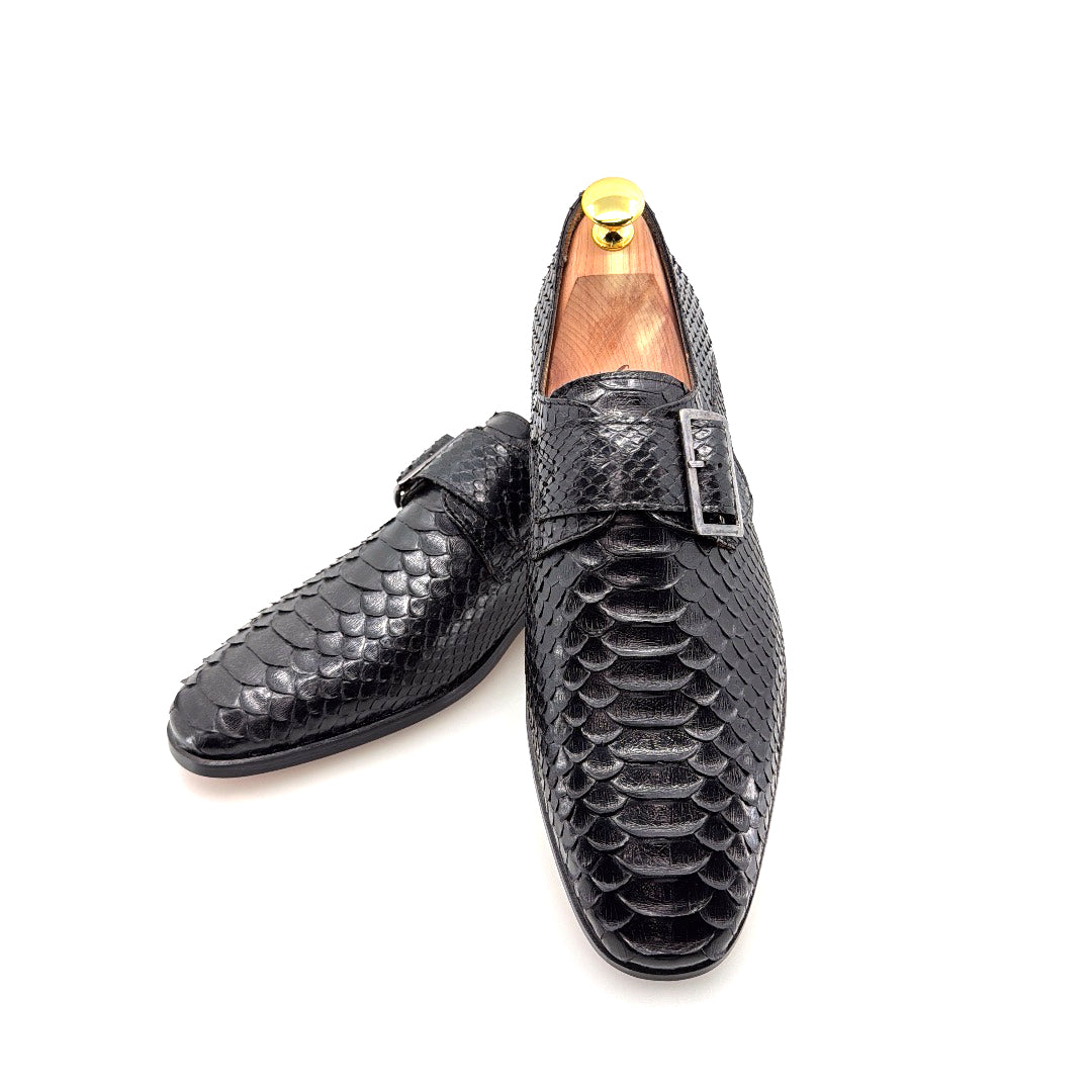 C&E Fashions  C Collection Python Print Monkstrap - Black – product view 5