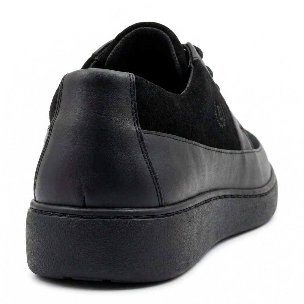 Johnny Famous Bally Style Park West Men's Black Leather and Suede Low Top Sneakers
