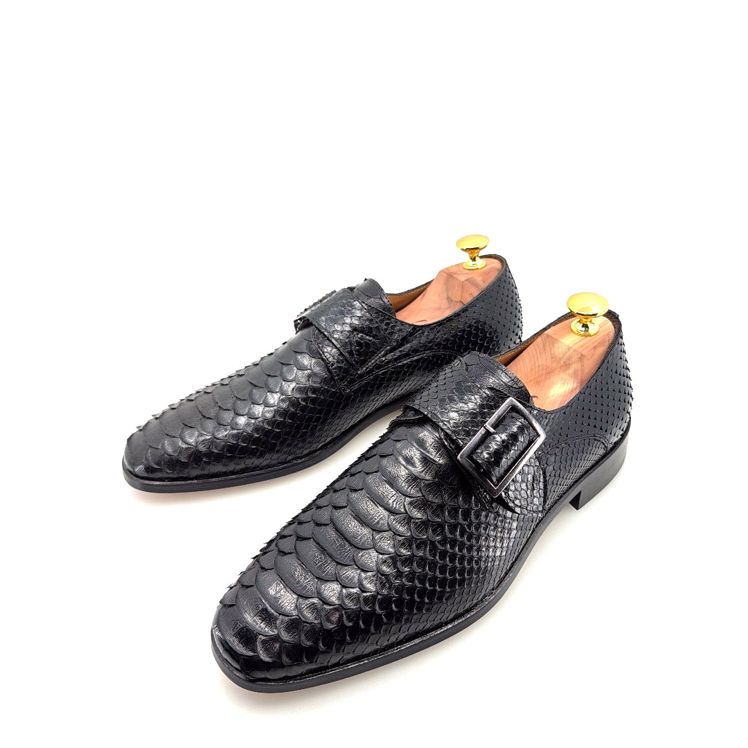 C&E Fashions  C Collection Python Print Monkstrap - Black – product view 3
