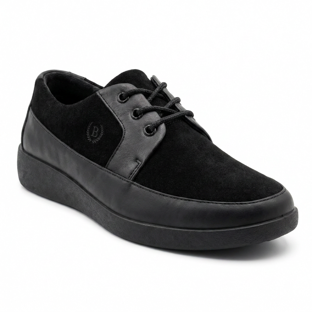 Johnny Famous Bally Style Park West Men's Black Leather and Suede Low Top Sneakers