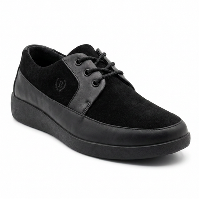 Johnny Famous Bally Style Park West Men's Black Leather and Suede Low Top Sneakers