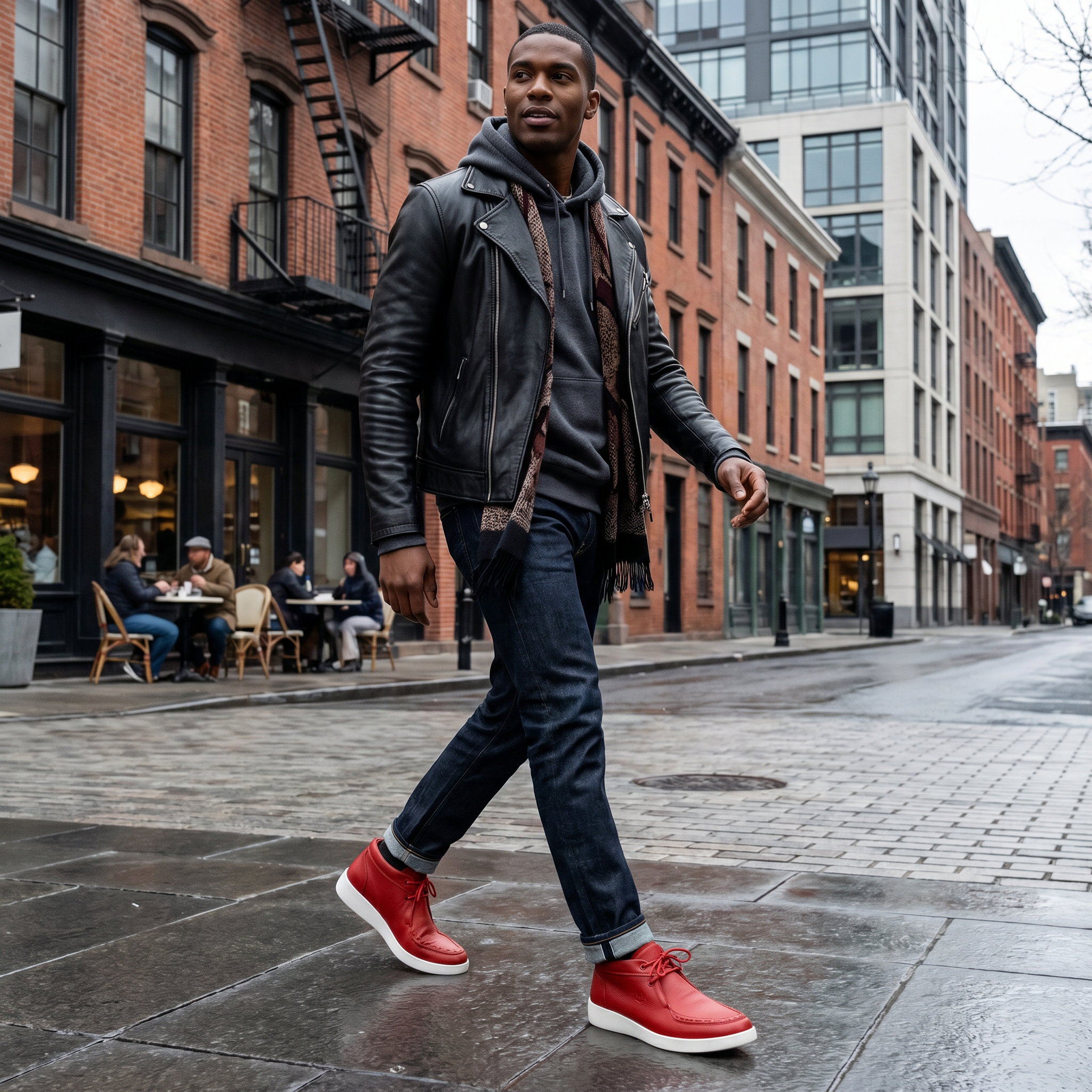 Johnny Famous Soho Men's Red Nappa Leather High-Top Sneakers | Retro Bally-Inspired