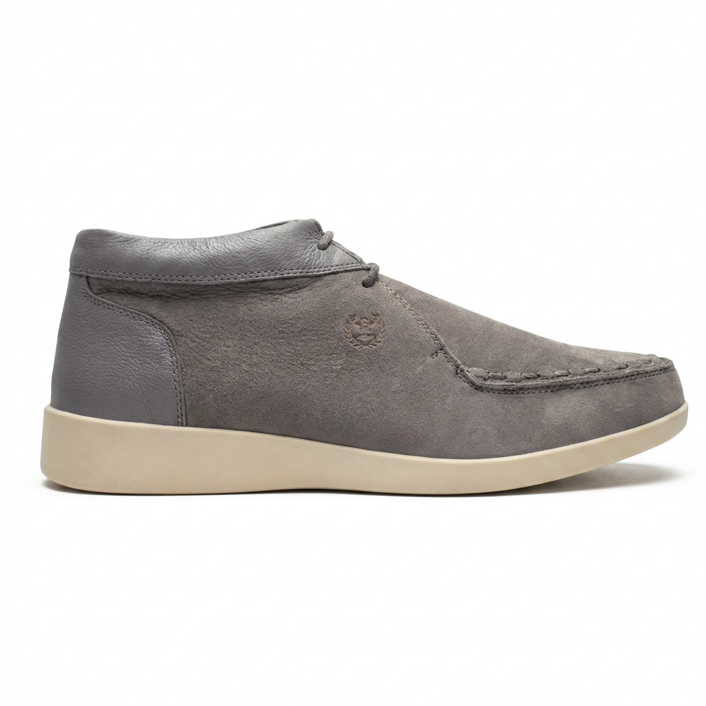 Johnny Famous Bally Style Soho Men’s Gray Elephant Leather High Top Sneakers