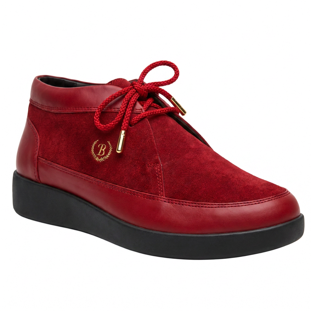 Johnny Famous Central Park Men's Red & Black Nappa Leather & Suede High-Top Sneakers | Retro Bally-Inspired