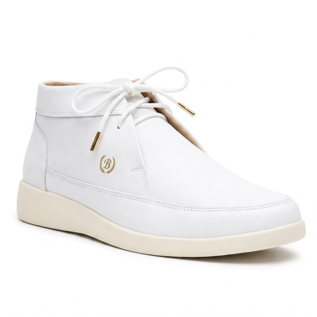 Johnny Famous Bally Style Central Park Men's White Nappa Leather and Suede High Top Sneakers