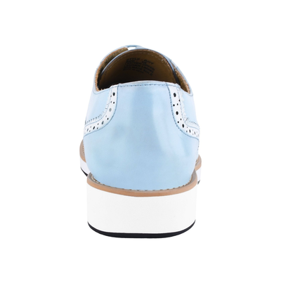 Liberty Zeno Roy men’s leather wingtip shoe in P.Blue (light blue), straight rear view