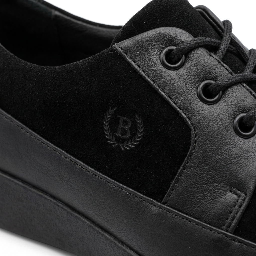 Johnny Famous Bally Style Park West Men's Black Leather and Suede Low Top Sneakers