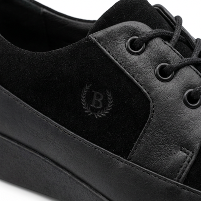 Johnny Famous Bally Style Park West Men's Black Leather and Suede Low Top Sneakers