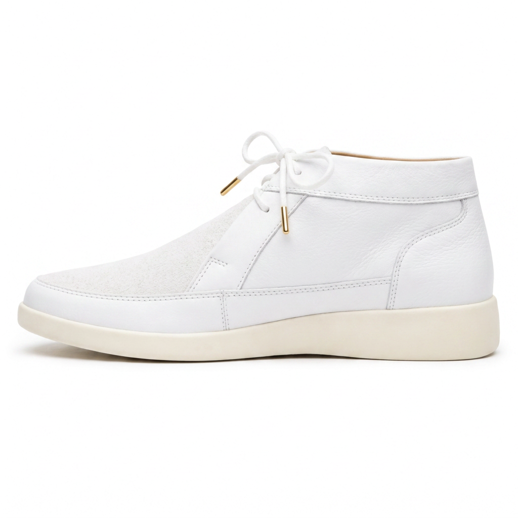 Johnny Famous Bally Style Central Park Men's White Nappa Leather and Suede High Top Sneakers