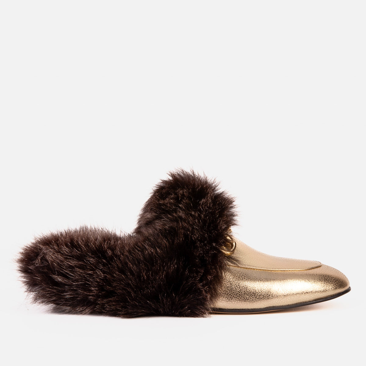 Vinci Leather The Izmir Gold Leather Natural Fur Women Slipper – product view 1
