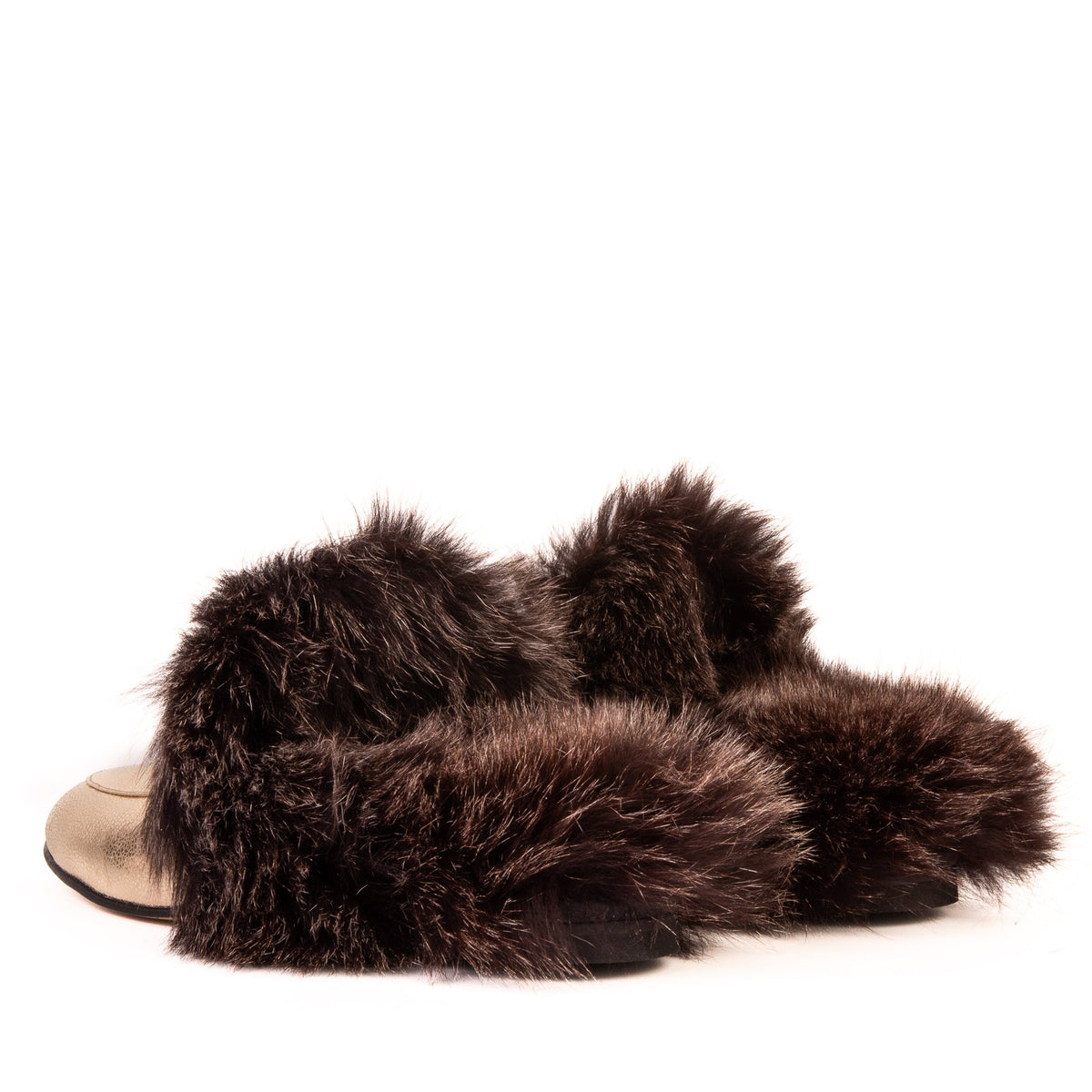 Vinci Leather The Izmir Gold Leather Natural Fur Women Slipper – product view 6