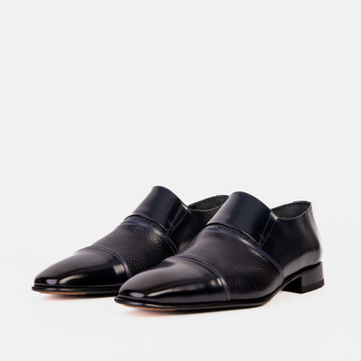 Vinci Leather The Everest Navy Leather Cap Toe Dress Loafer Men Shoe – product view 2