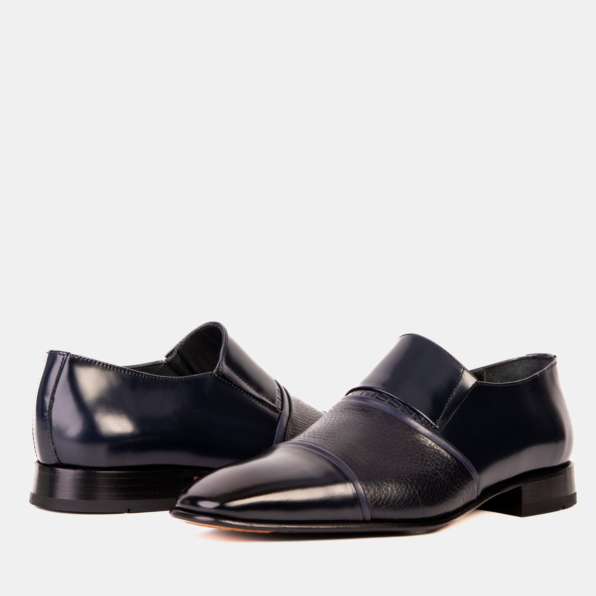 Vinci Leather The Everest Navy Leather Cap Toe Dress Loafer Men Shoe – product view 3