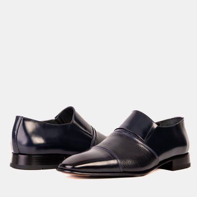 Vinci Leather The Everest Navy Leather Cap Toe Dress Loafer Men Shoe – product view 3