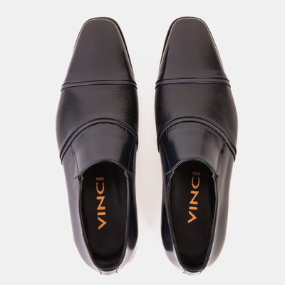 Vinci Leather The Everest Navy Leather Cap Toe Dress Loafer Men Shoe – product view 5