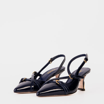 Vinci Leather The Atlantic Navy Blue Leather Slingback Women Sandal – product view 2