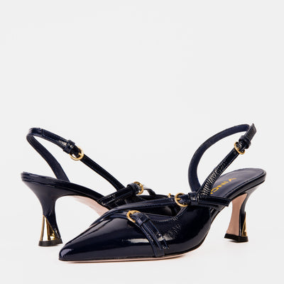 Vinci Leather The Atlantic Navy Blue Leather Slingback Women Sandal – product view 5