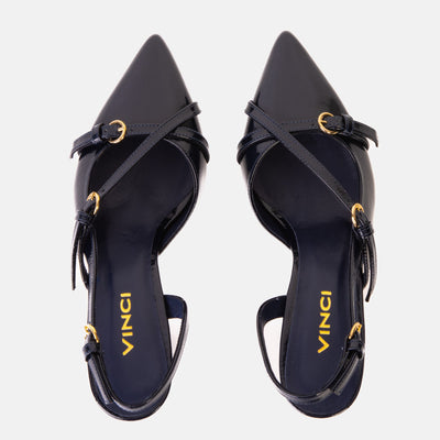 Vinci Leather The Atlantic Navy Blue Leather Slingback Women Sandal – product view 6