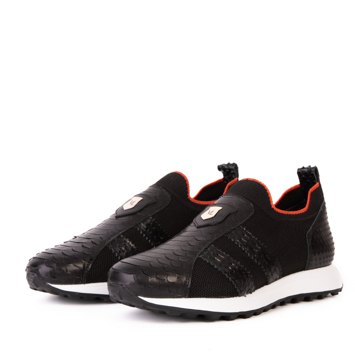 Vinci Leather The Aslan Black Knitted & Leather Men Sneaker – product view 2
