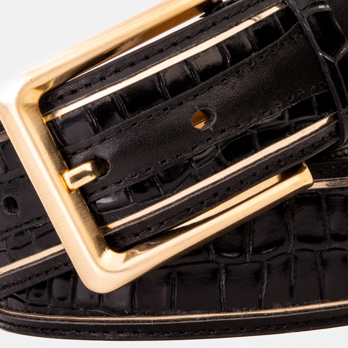Vinci Leather The Bellagio Black & Gold Leather Belt – product view 4
