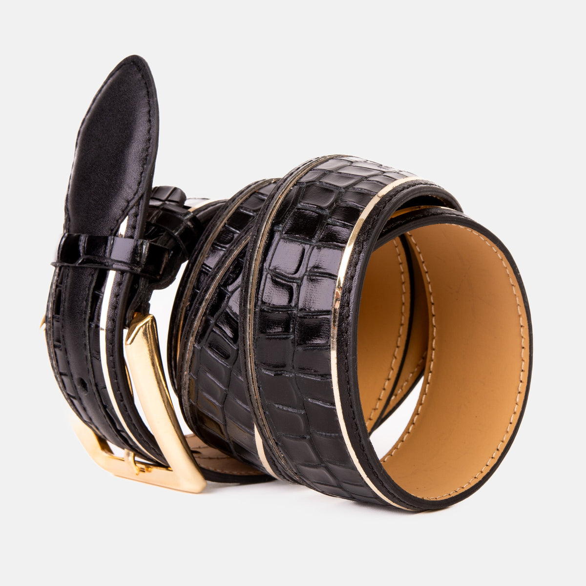 Vinci Leather The Bellagio Black & Gold Leather Belt – product view 3