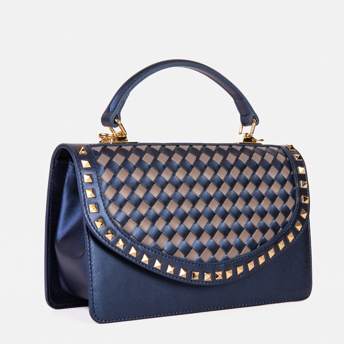 Vinci Leather The Dosso Navy Blue and Beige Handwoven Leather Handbag – product view 6