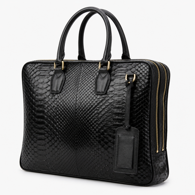 The Cortona Black Python Leather Men’s Laptop Briefcase