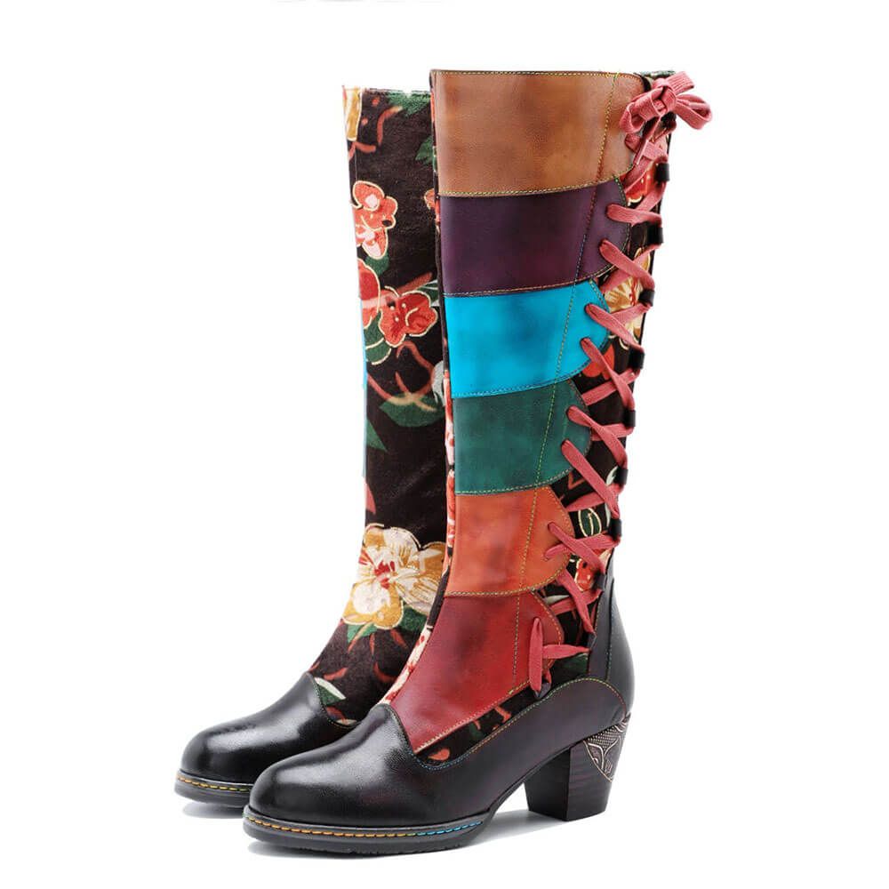 Leather Handmade Embossed Adjustable Boots – product view 1