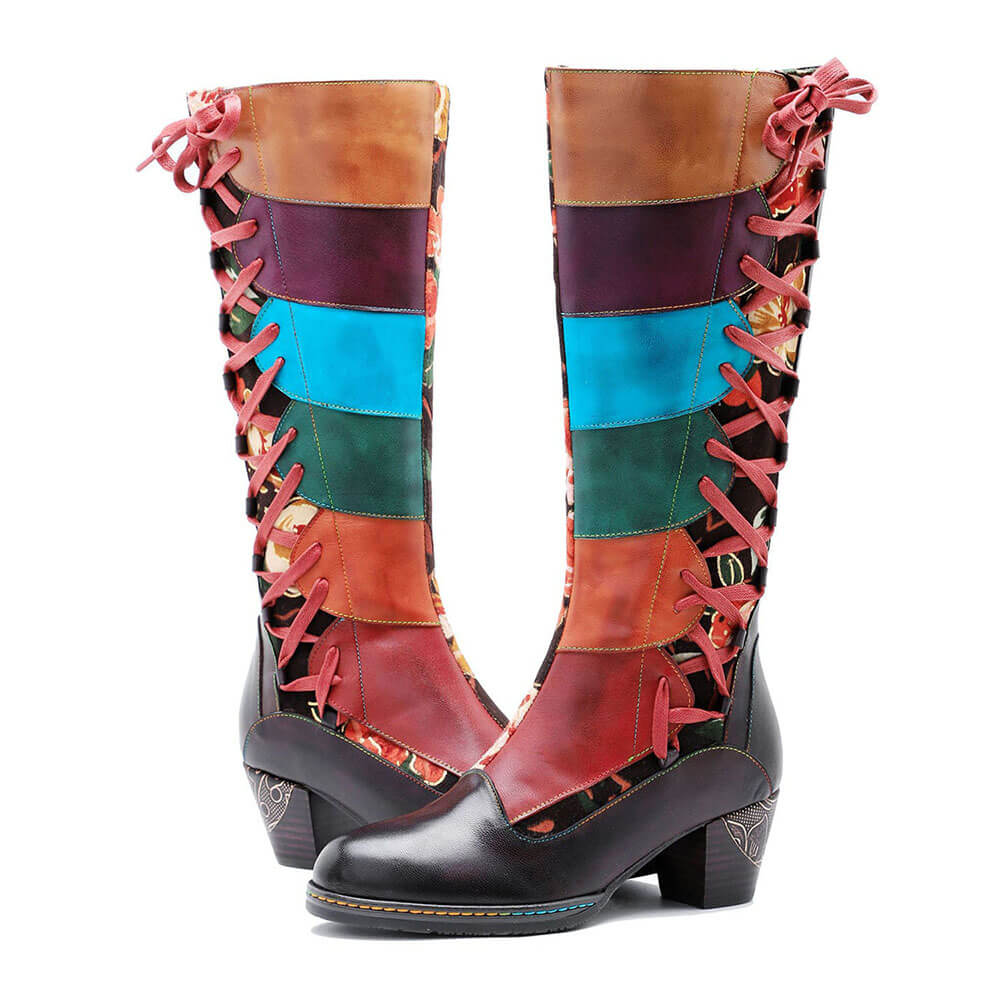 Leather Handmade Embossed Adjustable Boots – product view 5